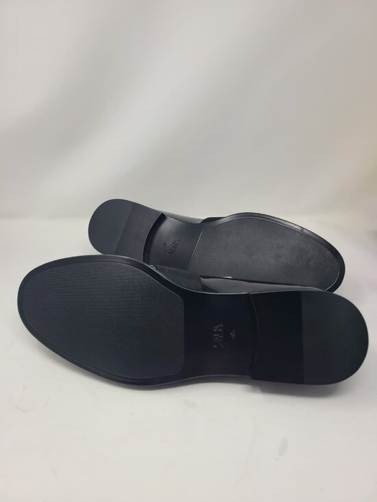 Zara Man Black Hi Shine LEATHER PENNY Slip Ons LOAFERS Size 12 2647/220 main image 6